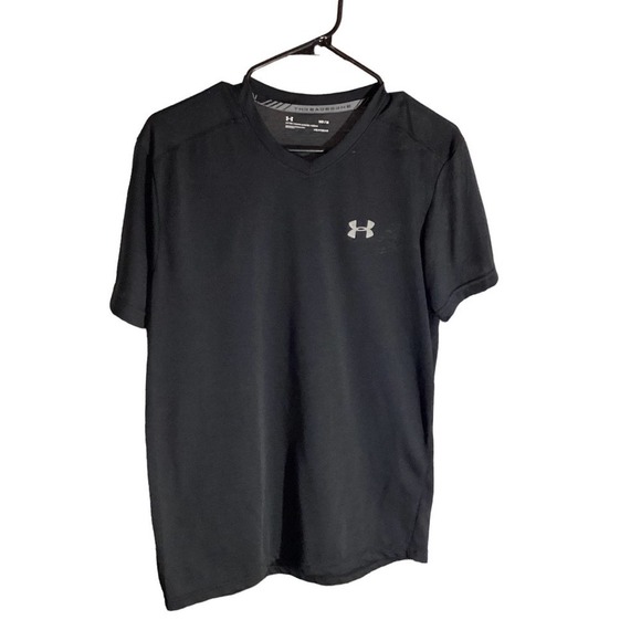 Under Armour Mens Tee Size M‎ Heat Gear Threadborne Black Fitted - Picture 1 of 3